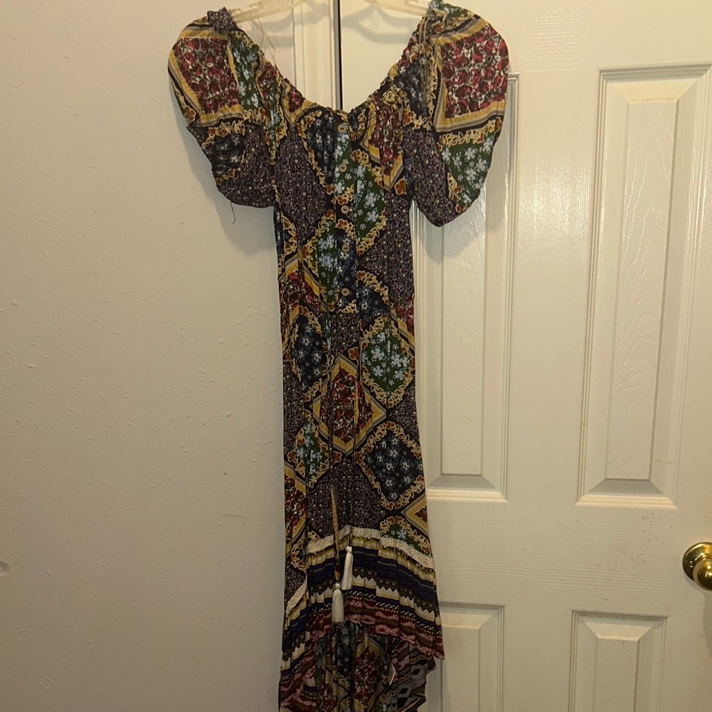 Umgee Brown and Red Puff Sleeve Sundress